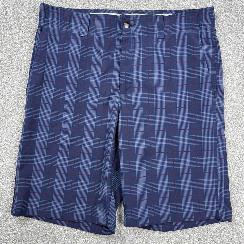 Callaway Golf‎ Shorts Men's 32 Blue Plaid Stretch Performance Casual Flat Front